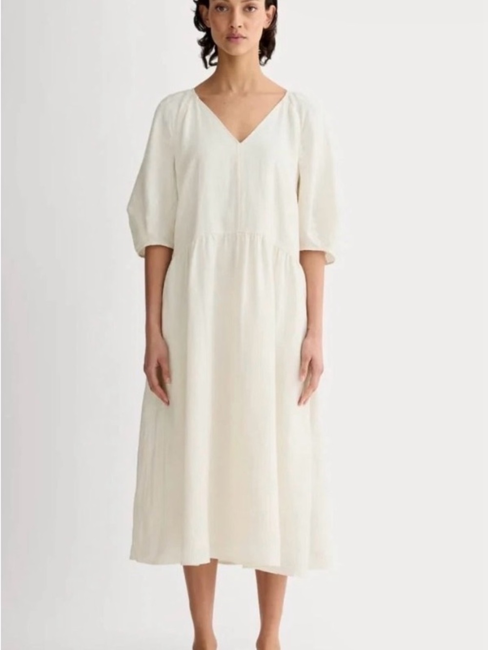 Everlane The Linen Oversized Puff-Sleeve Dress in Bone Size S